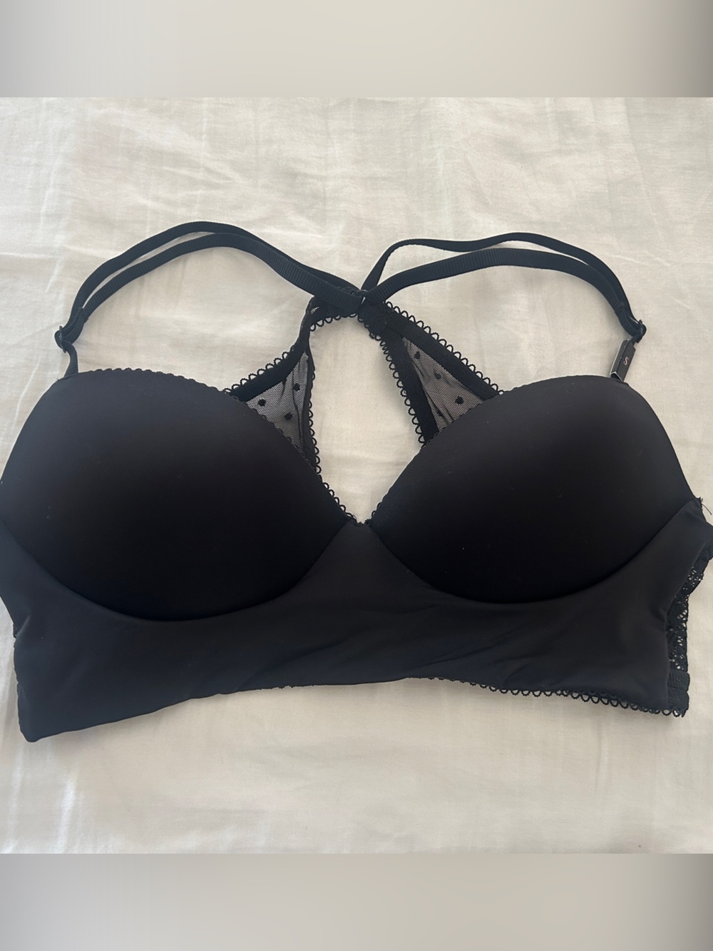 Victoria's Secret Black Padded Longline Bralette with Mesh Racerback